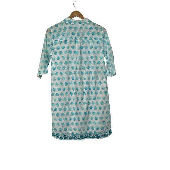 Tori Richards Cotton Embroidered Blue Shell Dress Size Small Beach Resort Cruise - Picture 2 of 6
